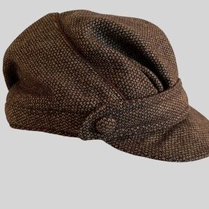 Diesel Women Brown Wool blend Tweed Newsboy Preppy Cap Hat- S/M